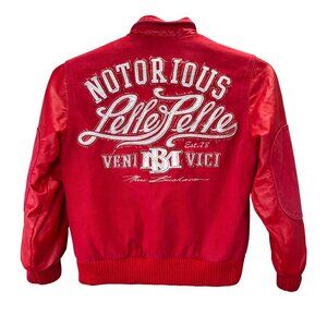 Vintage Pelle Pelle Varsity Bomber Jacket XL Youth Red Faux Leather Elbow Patch